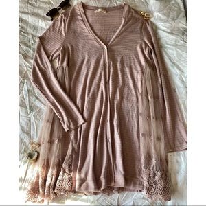 Altar’d State Striped Long Cardigan with Gauze and Floral detailing Size Large